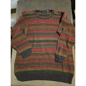 Vintage Northern Isles Sweater Men's Size L Multicolor 3D Chunky Knit Crew Neck